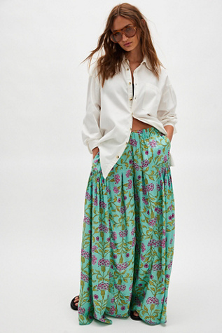 So Charming Wide-Leg Pants At Free People In Sea Glass Combo, Size: Small