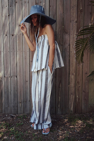 Corfu Striped Cotton-Linen Set by free-est at Free People in Grey, Size: XS