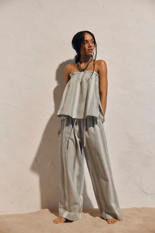 Corfu Striped Cotton-Linen Set by free-est at Free People in Green, Size: M