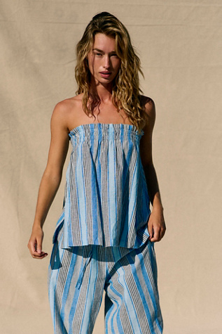 Corfu Striped Cotton-Linen Co-Ord by free-est at Free People in Blue, Size: S
