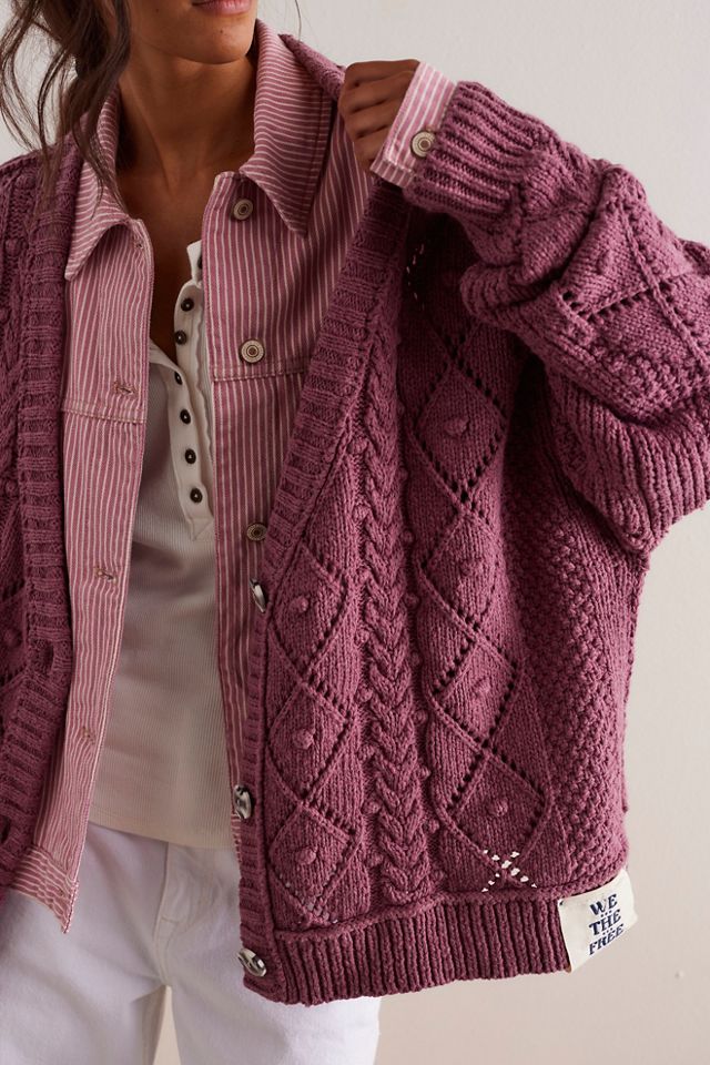 Stunning free people burgundy cotton knit top cardigan