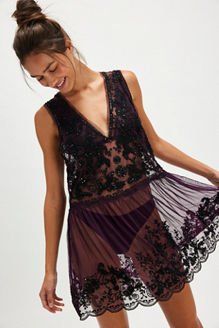 Downtown Darling Slip by Intimately at Free People in Black Cherry, Size: Large