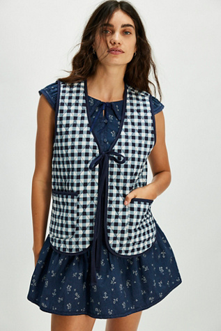 Claudine Vest Jacket at Free People in Navy Gingham, Size: Large