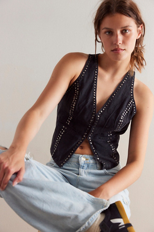 Tell Me About It Studded Vest Jacket at Free People in Black, Size: Large