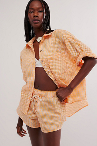 Checked Out Gingham Set by Intimately at Free People in Tangerine, Size: Medium