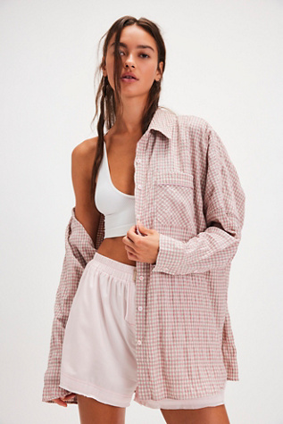 Checked Out Sleep Shirt Top by Intimately at Free People in Pink Combo, Size: Medium