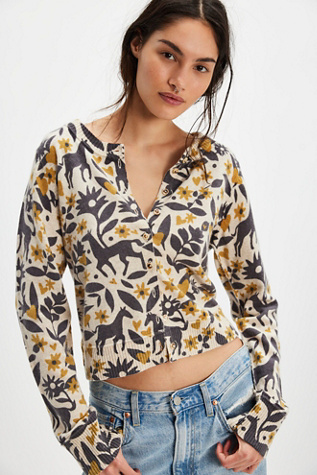 Nocturnal Patterned Cardi At Free People In Sand Combo, Size: Medium