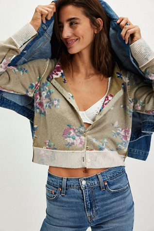 Nocturnal Patterned Cardi At Free People In Moss Combo, Size: Small