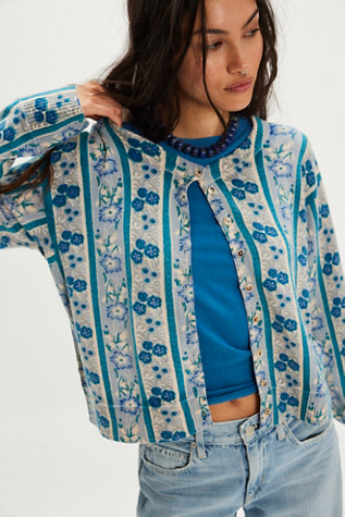 Nocturnal Patterned Cardi by Free People in Blue, Size: XS