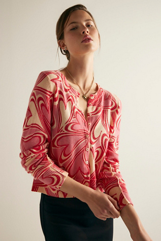 Nocturnal Patterned Cashmere Cardi by Free People in Red, Size: M