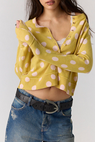 Nocturnal Patterned Cashmere Cardi at Free People in Lemon Party Combo, Size: XS
