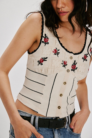 Rose Bud Knit Top at Free People in Ivory Combo, Size: Medium