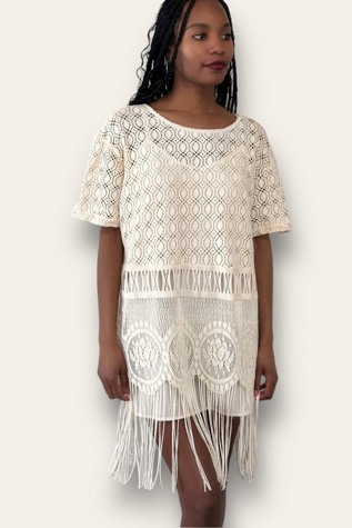 Vintage 1990's Creme Fringe Dress ...