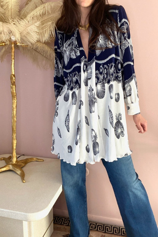 1980s Seashell Print Free Form Duster Jacket Selected By Ritual Vintage