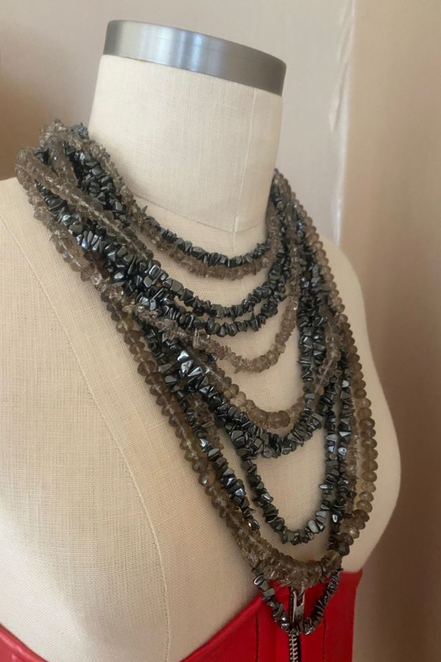 1980s Hematite And Crystal Strand Necklace Selected By Ritual Vintage #1