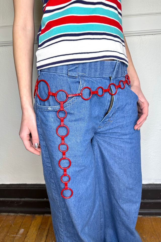 Vintage 1980s Red Triangle and Circles Chain belt Selected by Cherry #1