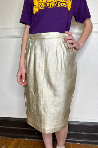 Vintage 1990s Gold Leather Skirt Selected by Cherry