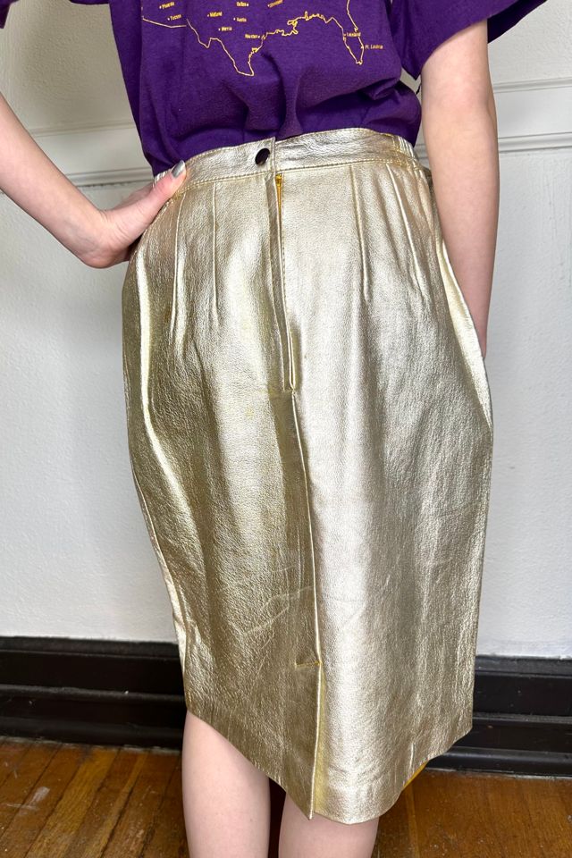 Vintage 1990s Gold Leather Skirt Selected by Cherry #1