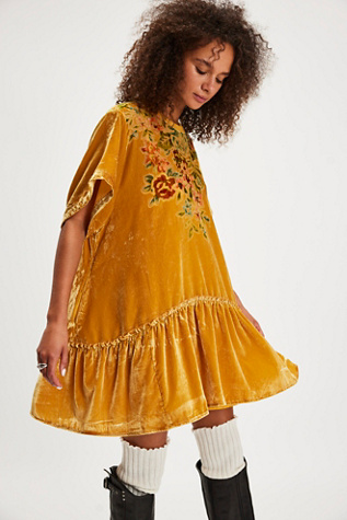 Sweet Echoes Velvet Mini Dress At Free People In Golden Latte Combo, Size: Medium