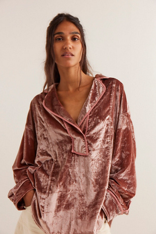 We The Free Luxy Solid Velvet Shirt at Free People in Cedar Wood, Size: XS