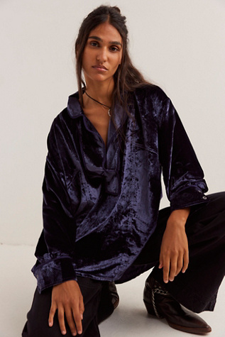 We The Free Luxy Solid Velvet Shirt At Free People In Night Sky, Size: XS