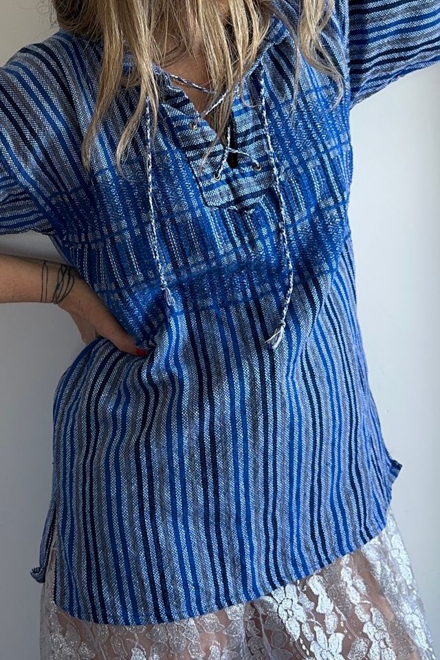 Vintage Indigo Woven Tunic with Embroidered Motif Selected by KA.TL.AK #1