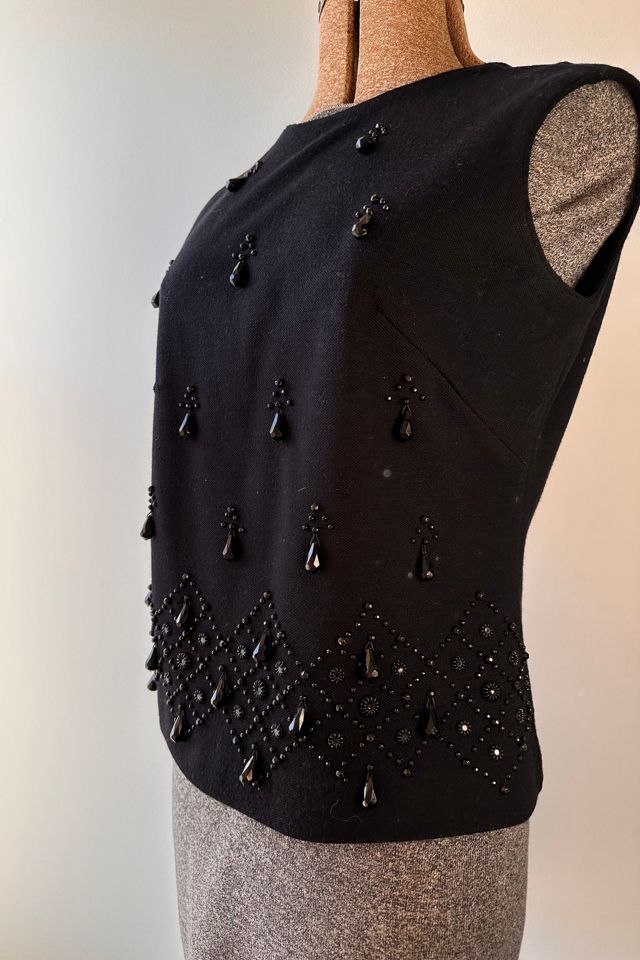 Vintage Black Beaded Sleeveless Top Selected by KA.TL.AK #1