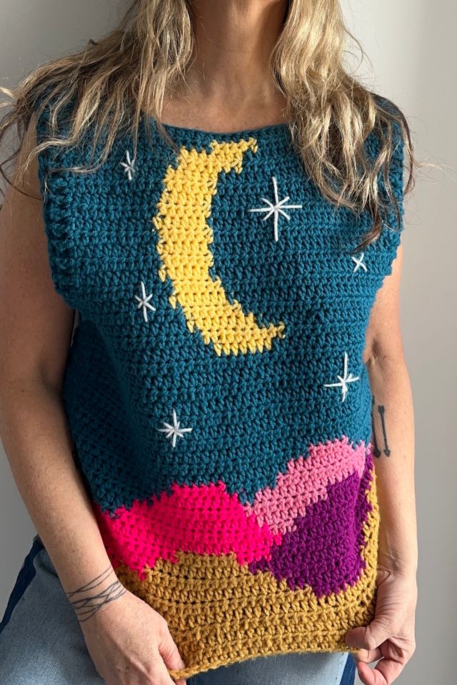 Vintage Handknit Moon and Stars Sweater Selected by KA.TL.AK #1