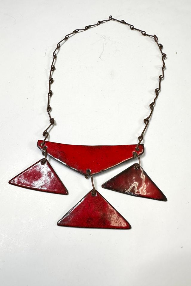 Vintage 1960s Kinetic Red Enamel Pyramid Necklace Selected by Cherry #1
