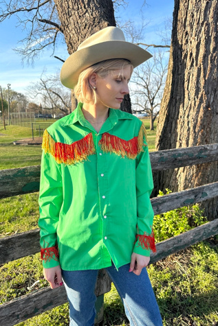 Vintage Green Fringe Western Shirt Selected by Grievous Angel Vintage
