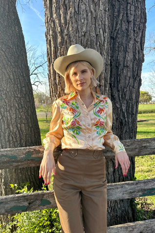 Vintage 1950s Ranch Maid Floral Satin Western Shirt Selected by 