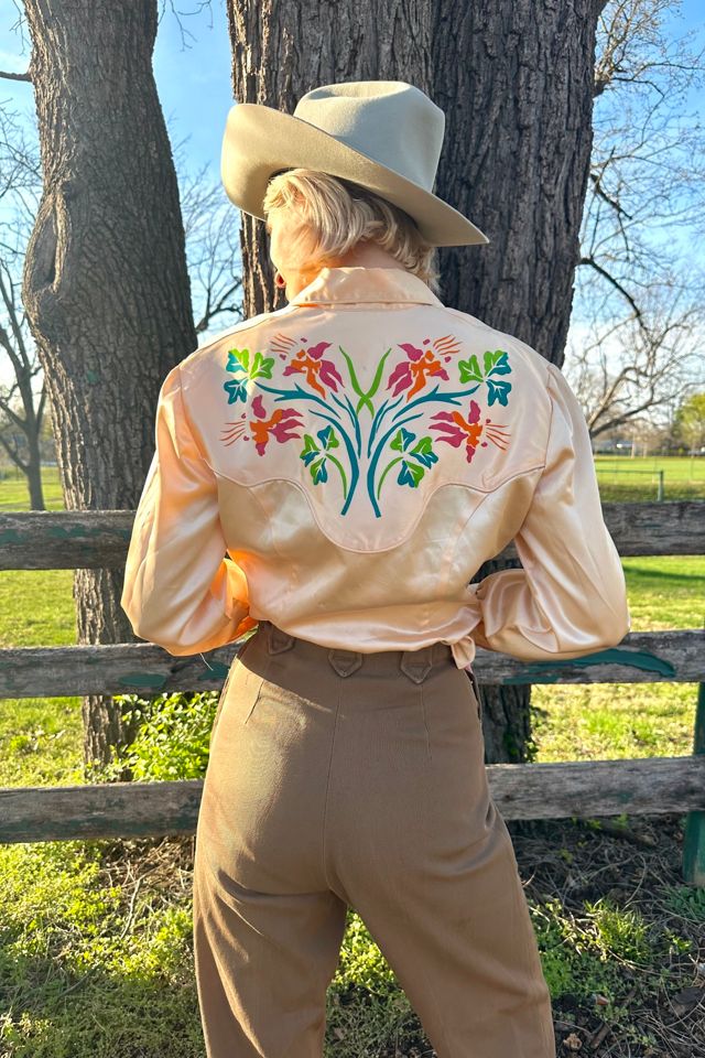 Vintage 1950s Ranch Maid Floral Satin Western Shirt Selected by 