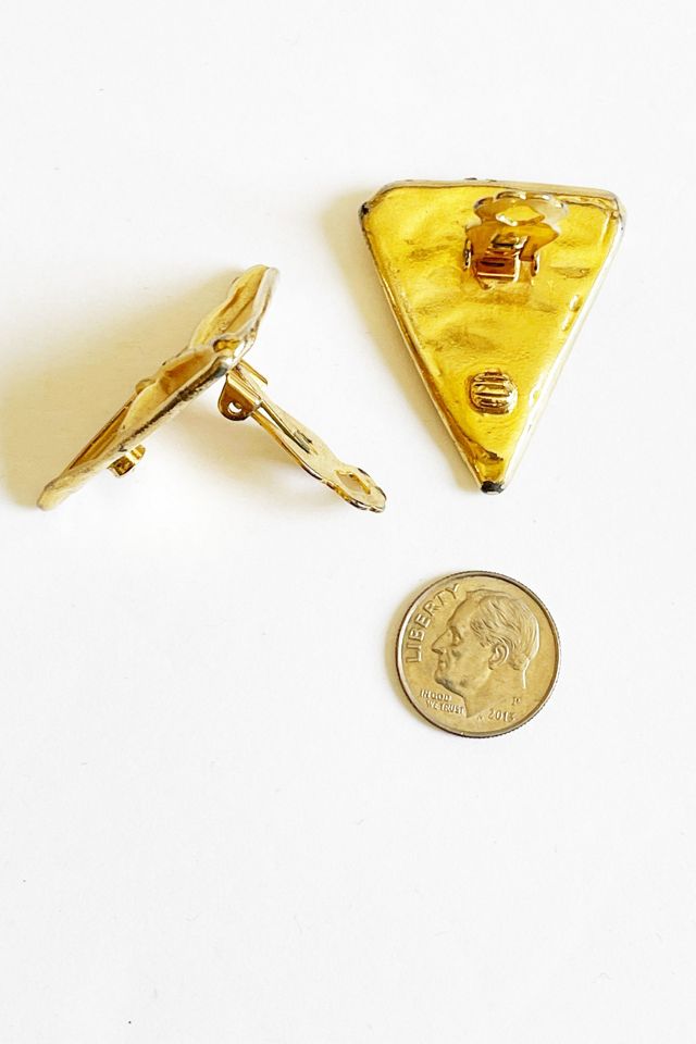 Vintage Gold Triangle Clip Earrings #3
