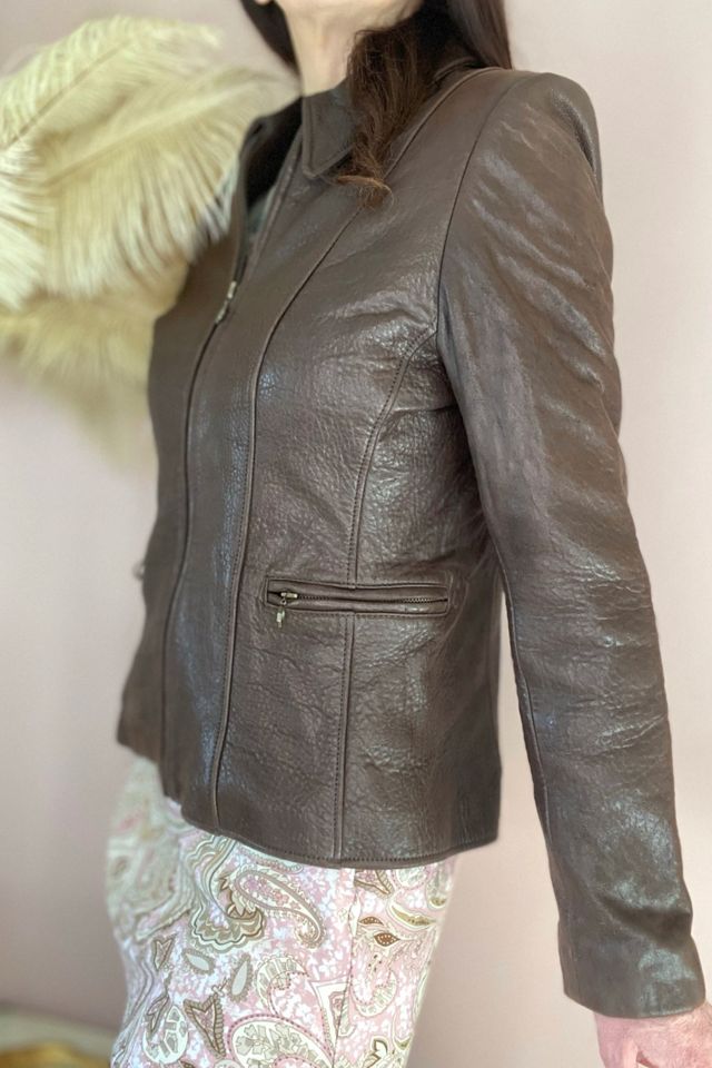 1990s Tailored Dark Brown Leather Zip Moto Jacket Selected By Ritual Vintage #1
