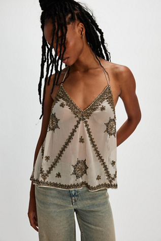 Wild One Beaded Halter Top at Free People in Ivory As Mock, Size: XL