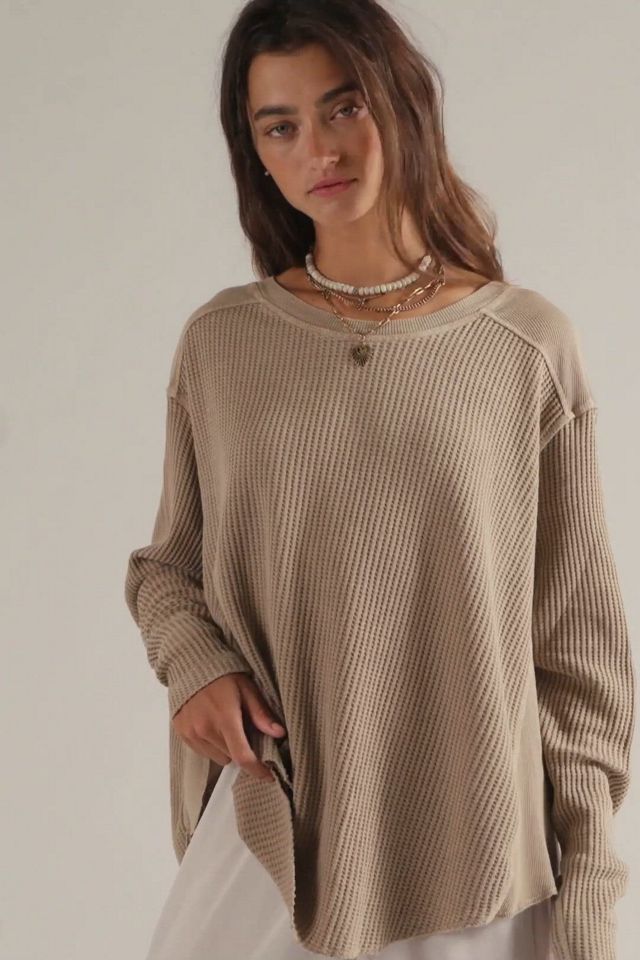【clane】POWER SHOULDER THERMAL TOPS Free People Women's Clover Printed Thermal Long Sleeve Shirt