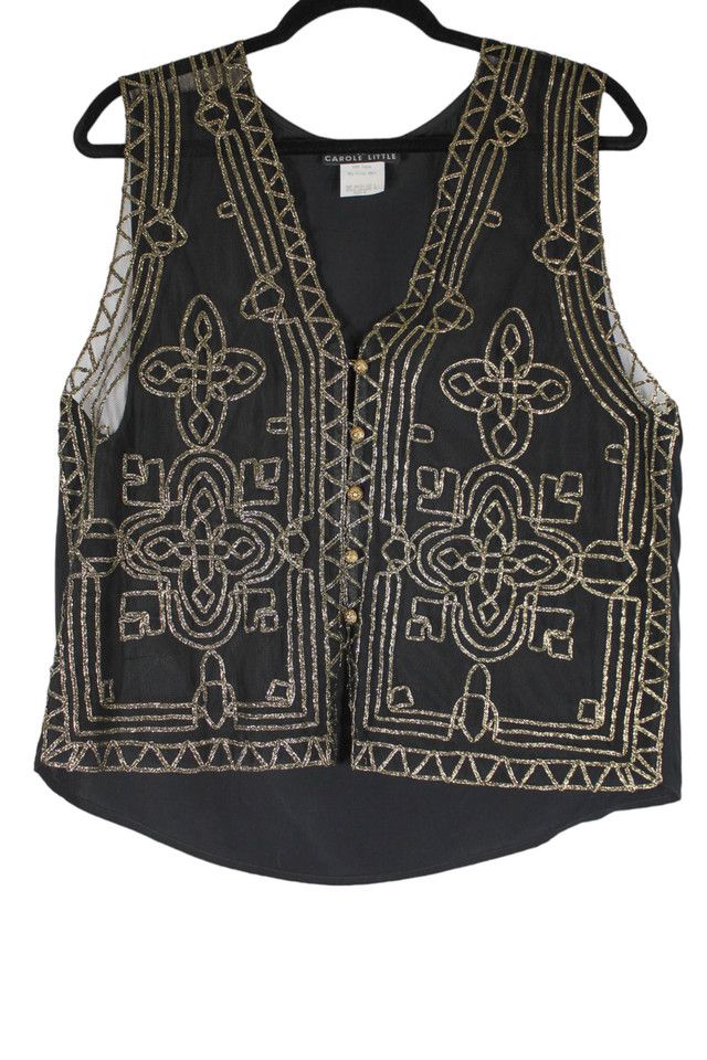 1980s Sheer Black + Gold Embroidered Vest Selected By Moons