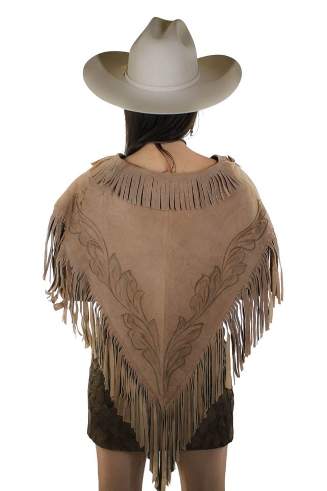 1970s Suede Cowgirl Fringe Poncho Selected By Moons + Junes Vintage #1