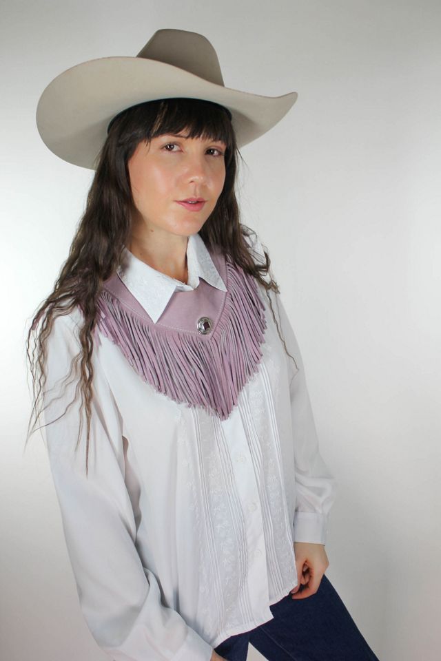 1970s Pink Leather Western Fringe Bolero Collar Selected By Moons + Junes Vintage #2