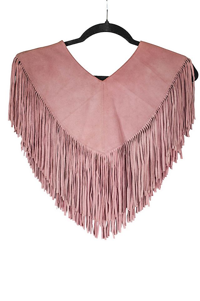 1970s Pink Leather Western Fringe Bolero Poncho Selected By 1970s Pink Leather Western Fringe Bolero Poncho Selected By