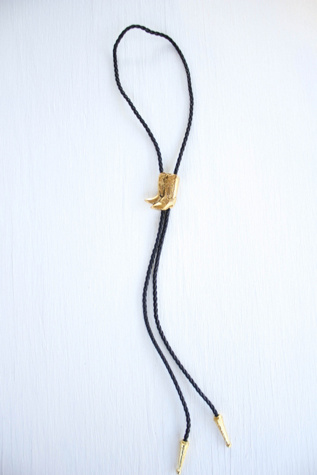 Vintage Golden Cowboy Boot Western Bolo Tie Selected By Moons + Junes Vintage