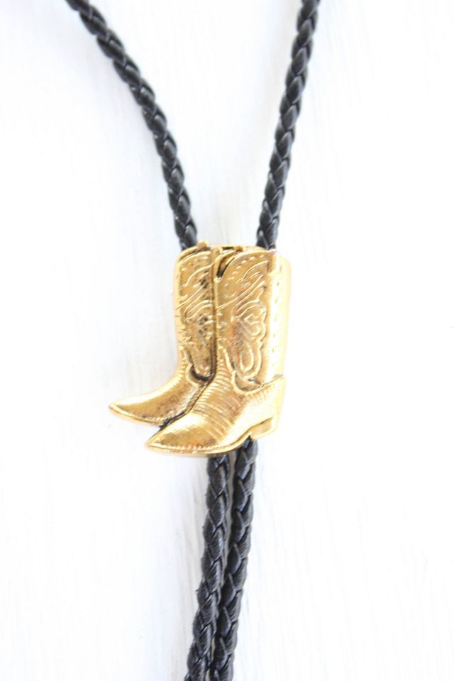 Vintage Golden Cowboy Boot Western Bolo Tie Selected By Moons + Junes Vintage #1