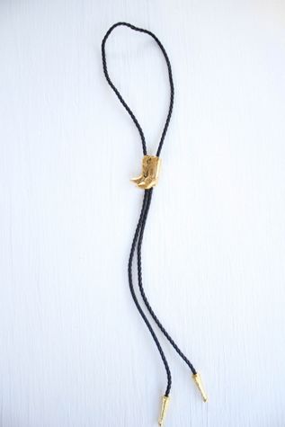 Vintage Golden Cowboy Boot Western Bolo Tie Selected By Moons + Junes Vintage