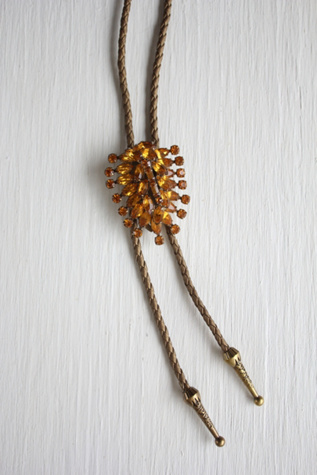 Vintage Amber Rhinestone Western Bolo Tie Selected By Moons + Junes Vintage