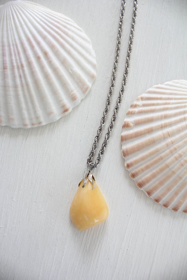 Vintage Amber Stone Pendant Necklace Selected By Moons + Junes Vintage #1