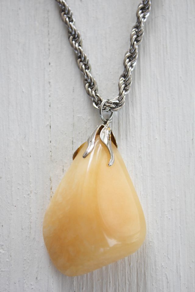 Vintage Amber Stone Pendant Necklace Selected By Moons + Junes Vintage #2