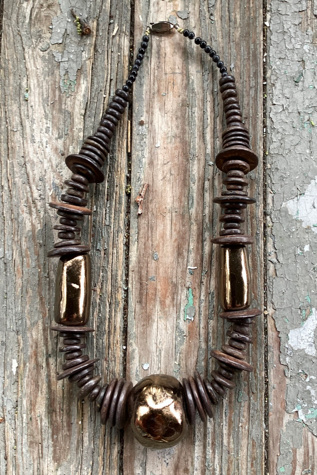 Vintage 1980s Wood and Ceramic Necklace Selected by Cherry