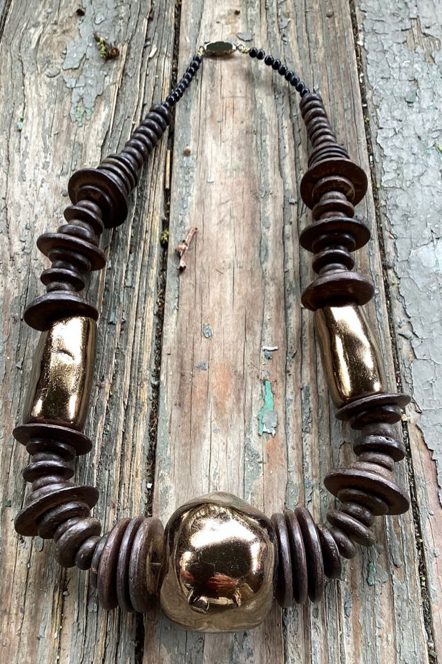 Vintage 1980s Wood and Ceramic Necklace Selected by Cherry #1
