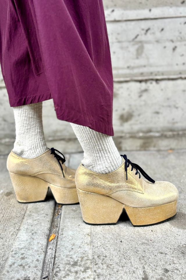 Vintage Comme Des Garçons Gold Platform Shoes Selected by Nomad Vintage #1