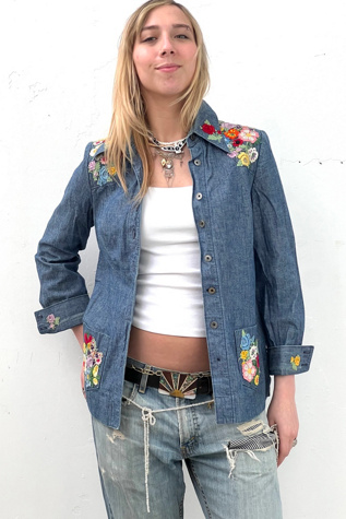 Vintage Patchy Denim Shirt Jacket Selected by Anna Corinna